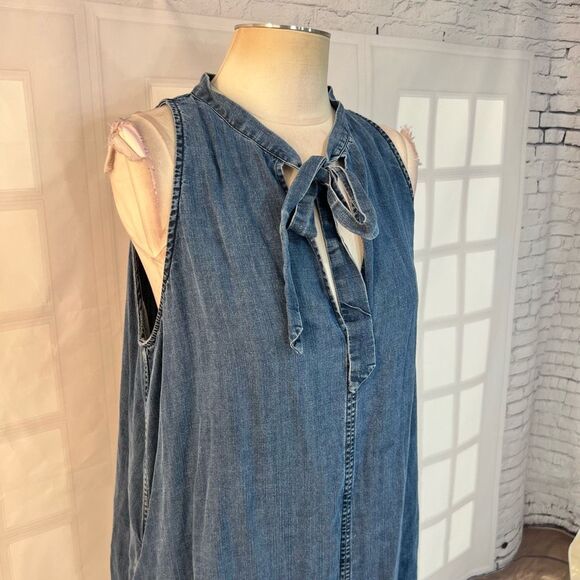 Rails Rhiannon Tie-Neck denim Chambray Dress size large - Picture 3 of 14